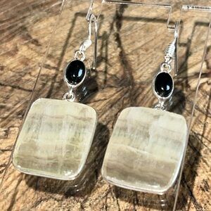 2 1/4” Onyx & Yellow Fluorite Earrings